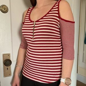 Cold shoulder striped top